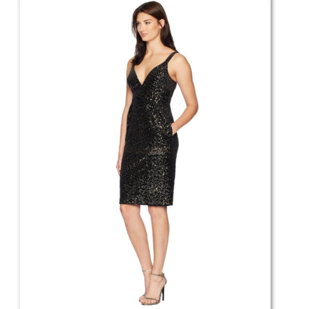 NWT! Jill Stuart Velvet Gold Sequin Pocket Midi Dress 0 - Picture 2 of 6